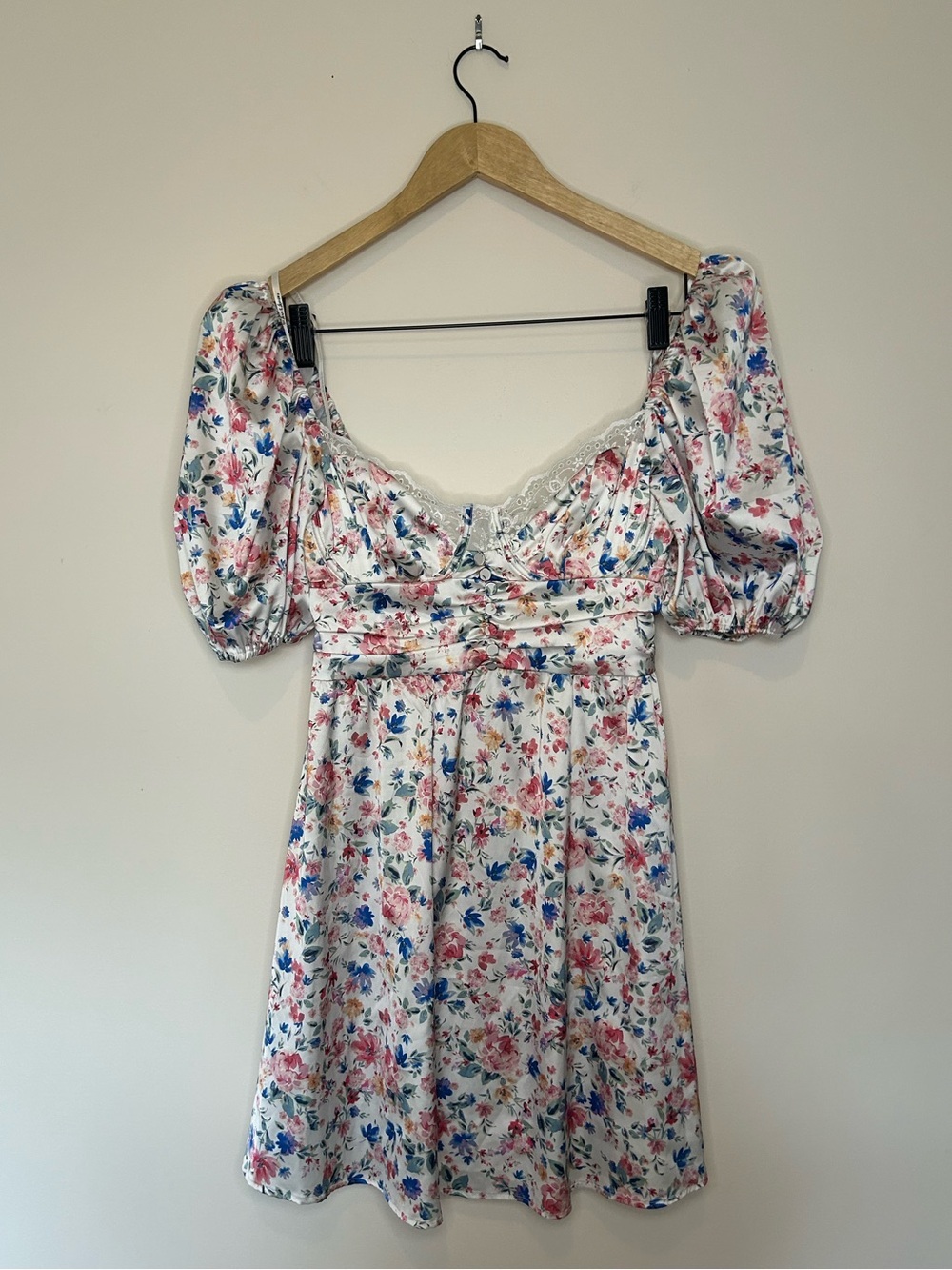 For Love & Lemons Juliet Floral Mini Dress Puff Sleeved Size Medium - Picture 5 of 11